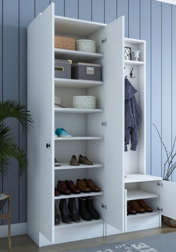 NORDVÄRK M11 entrést, m. 5 knager, 4 lger, 8 hylder - hvid melamin