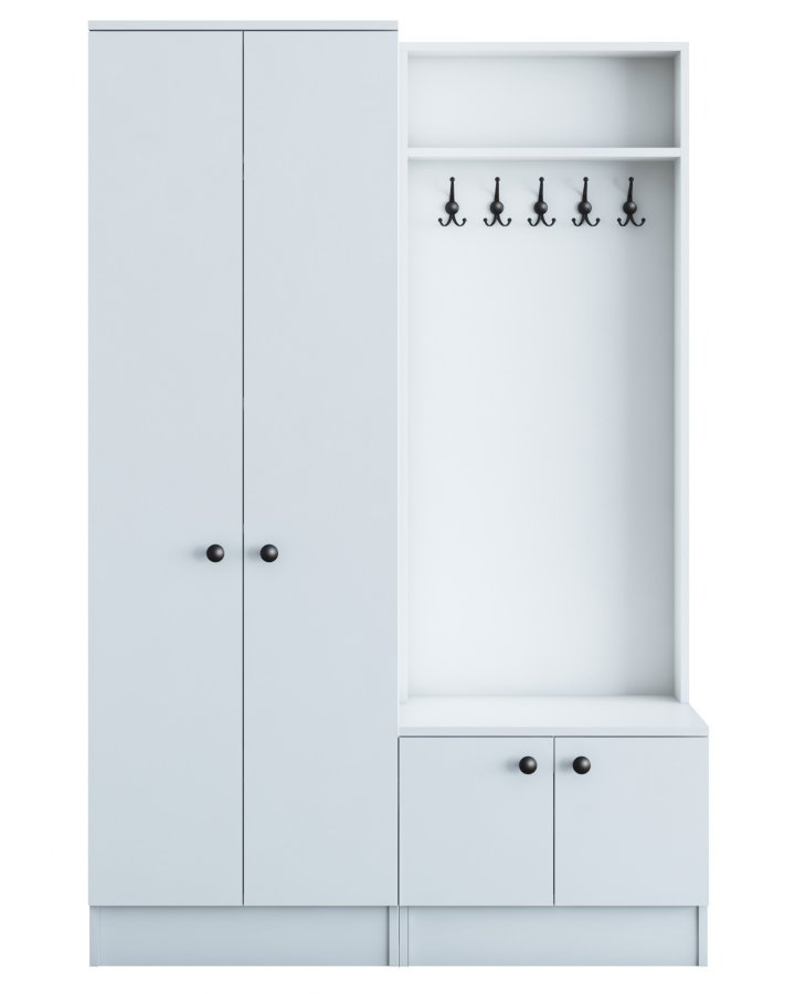 NORDVÄRK M11 entrést, m. 5 knager, 4 lger, 8 hylder - hvid melamin