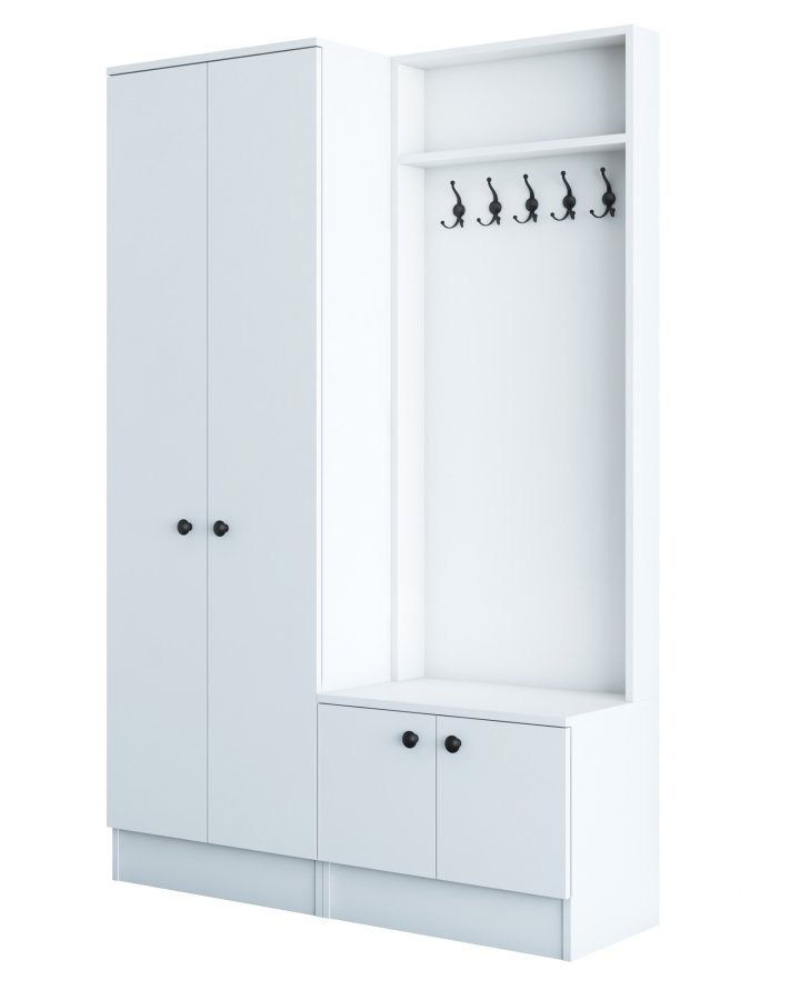 NORDVÄRK M11 entrést, m. 5 knager, 4 lger, 8 hylder - hvid melamin