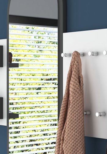 FUNZI LIVING P3 entrést, m. spejl, 9 knager og 2 hylder - hvid melamin