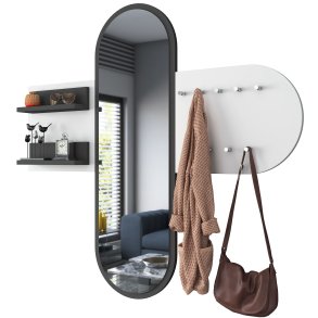 FUNZI LIVING P3 entrést, m. spejl, 9 knager og 2 hylder - hvid melamin