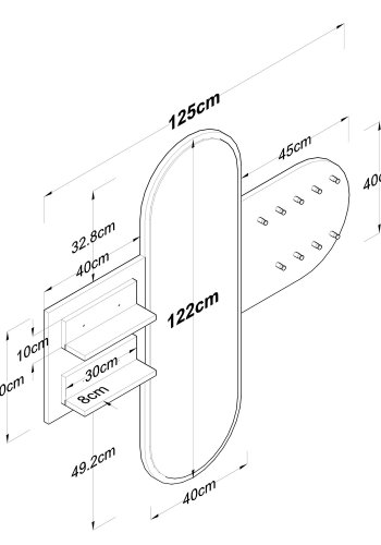 FUNZI LIVING P3 entrést, m. spejl, 9 knager og 2 hylder - hvid melamin