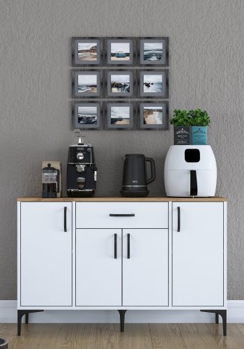 FUNZI LIVING JE136 kkkenskab, m. 4 lger, 2 hylder, 1 skuffe, rektangulr - natur og hvid melamin