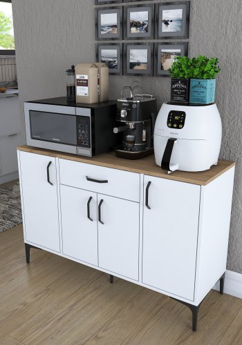 FUNZI LIVING JE136 kkkenskab, m. 4 lger, 2 hylder, 1 skuffe, rektangulr - natur og hvid melamin