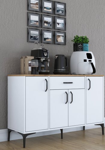 FUNZI LIVING JE136 kkkenskab, m. 4 lger, 2 hylder, 1 skuffe, rektangulr - natur og hvid melamin