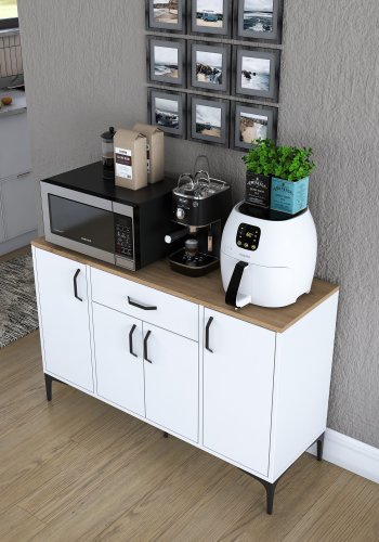 FUNZI LIVING JE136 kkkenskab, m. 4 lger, 2 hylder, 1 skuffe, rektangulr - natur og hvid melamin