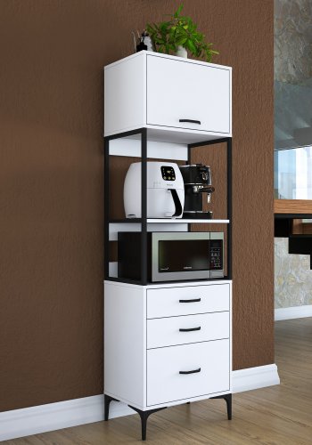 FUNZI LIVING JE135 kkkenskab, m. 1 lge, 1 hylde, 3 skuffer, rektangulr - hvid melamin