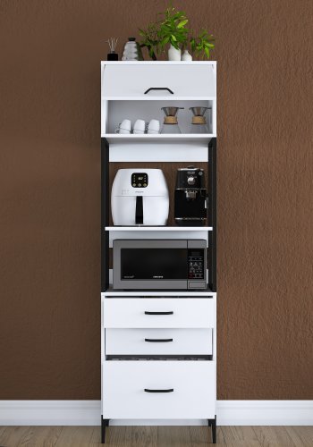 FUNZI LIVING JE135 kkkenskab, m. 1 lge, 1 hylde, 3 skuffer, rektangulr - hvid melamin