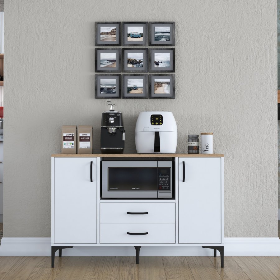 FUNZI LIVING JE174 kkkenskab, m. 2 lger, 2 hylder, 1 rum, 2 skuffer - natur og hvid melamin