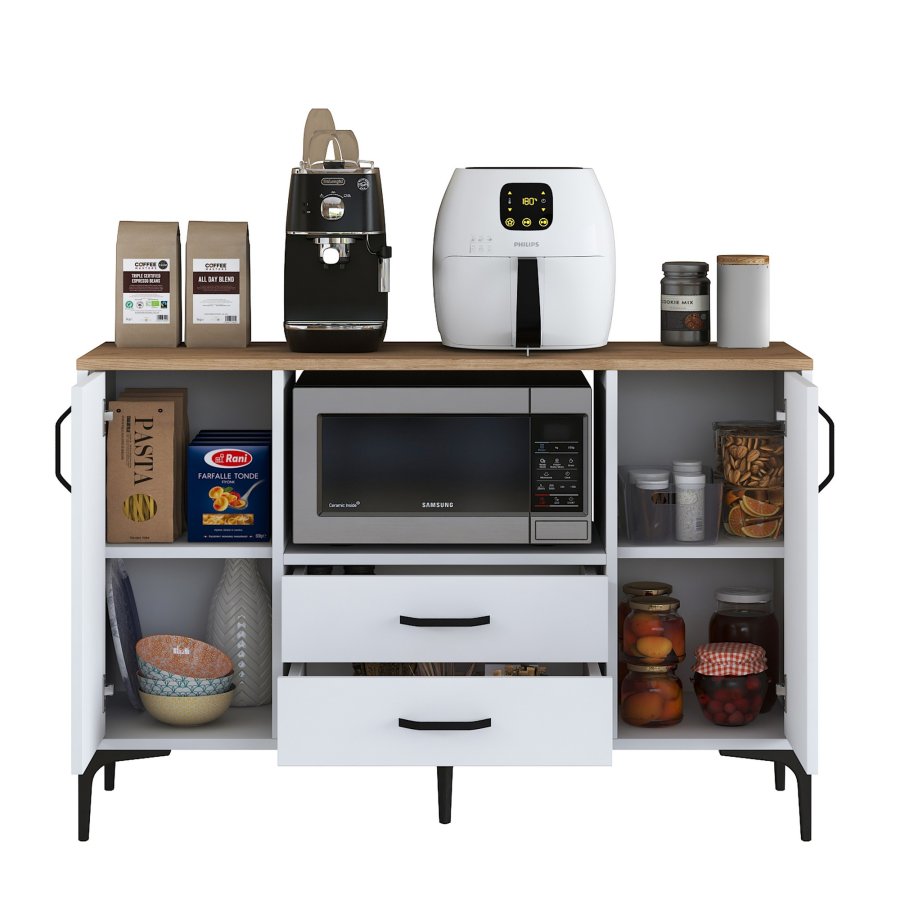 FUNZI LIVING JE174 kkkenskab, m. 2 lger, 2 hylder, 1 rum, 2 skuffer - natur og hvid melamin