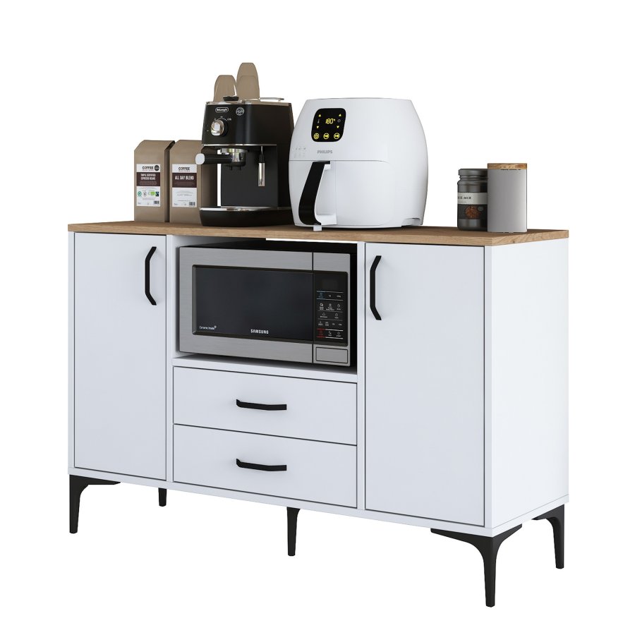 FUNZI LIVING JE174 kkkenskab, m. 2 lger, 2 hylder, 1 rum, 2 skuffer - natur og hvid melamin