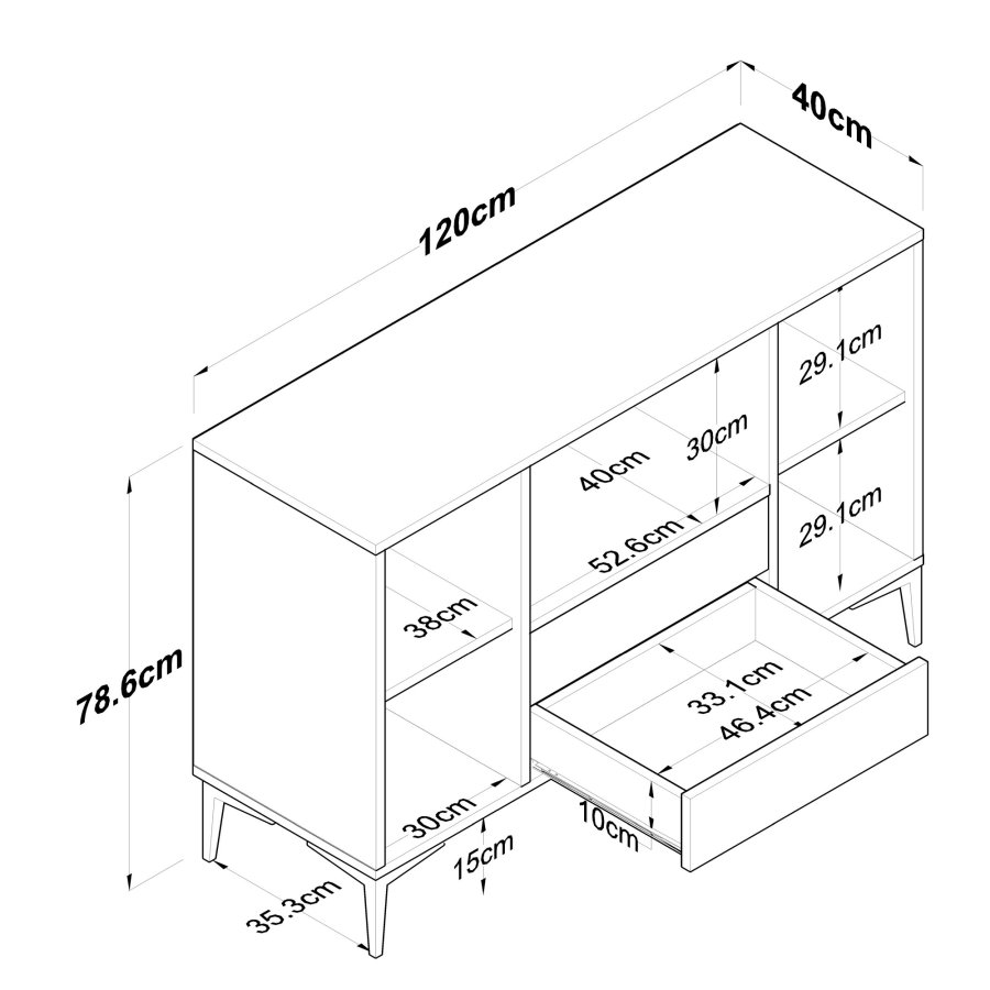 FUNZI LIVING JE174 kkkenskab, m. 2 lger, 2 hylder, 1 rum, 2 skuffer - natur og hvid melamin
