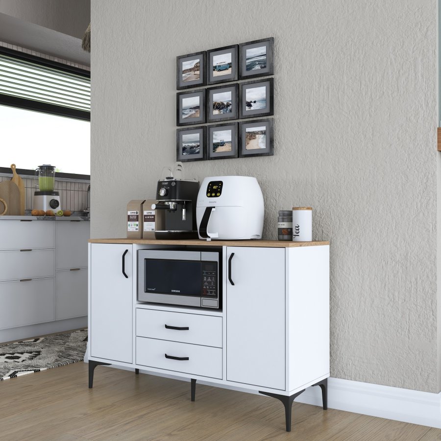 FUNZI LIVING JE174 kkkenskab, m. 2 lger, 2 hylder, 1 rum, 2 skuffer - natur og hvid melamin