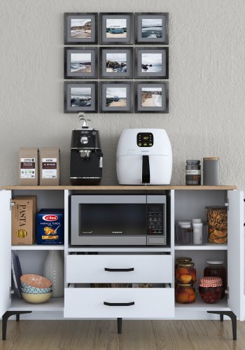 FUNZI LIVING JE174 kkkenskab, m. 2 lger, 2 hylder, 1 rum, 2 skuffer - natur og hvid melamin