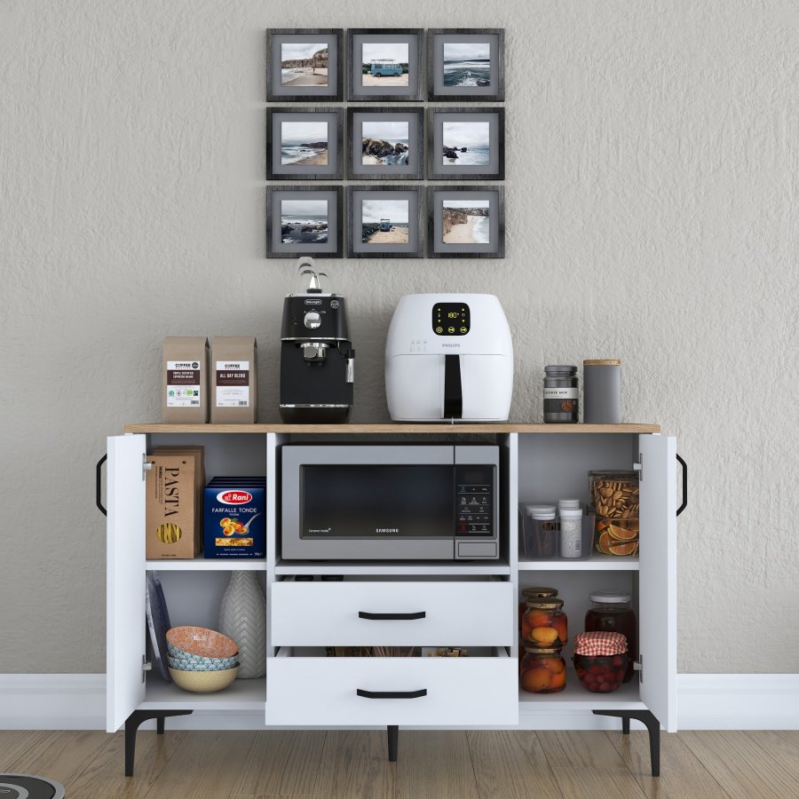 FUNZI LIVING JE174 kkkenskab, m. 2 lger, 2 hylder, 1 rum, 2 skuffer - natur og hvid melamin