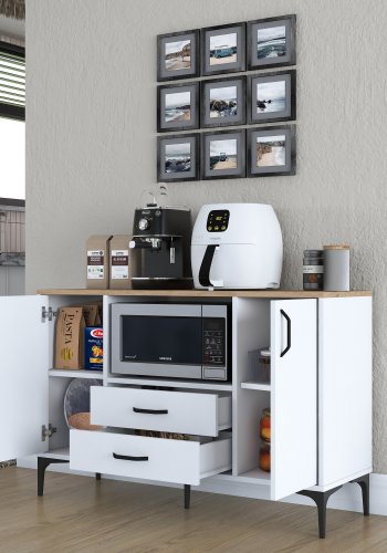 FUNZI LIVING JE174 kkkenskab, m. 2 lger, 2 hylder, 1 rum, 2 skuffer - natur og hvid melamin