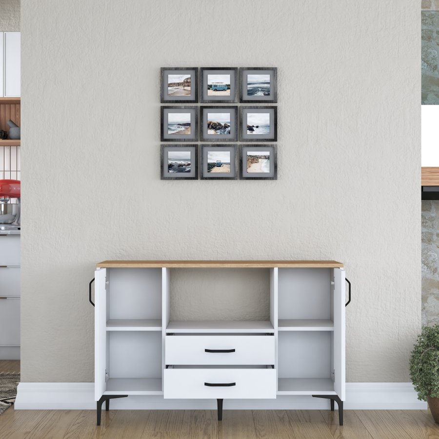 FUNZI LIVING JE174 kkkenskab, m. 2 lger, 2 hylder, 1 rum, 2 skuffer - natur og hvid melamin