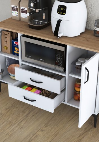 FUNZI LIVING JE174 kkkenskab, m. 2 lger, 2 hylder, 1 rum, 2 skuffer - natur og hvid melamin