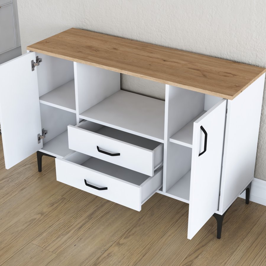 FUNZI LIVING JE174 kkkenskab, m. 2 lger, 2 hylder, 1 rum, 2 skuffer - natur og hvid melamin