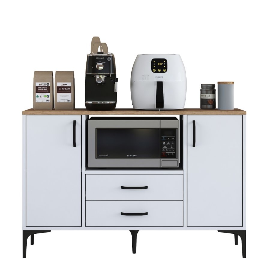 FUNZI LIVING JE174 kkkenskab, m. 2 lger, 2 hylder, 1 rum, 2 skuffer - natur og hvid melamin