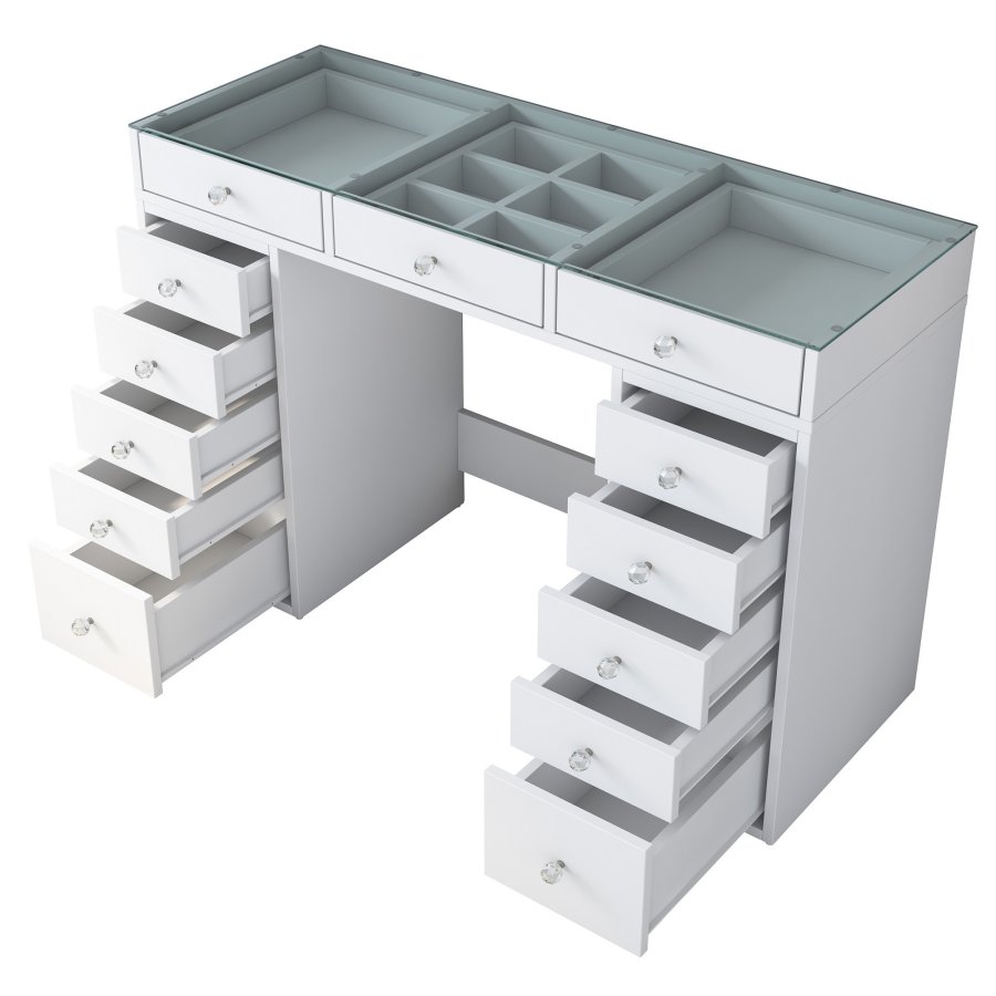 NORDVÄRK BJ105 makeup bord, m. 13 skuffer - hvid melamin (120x44,5)