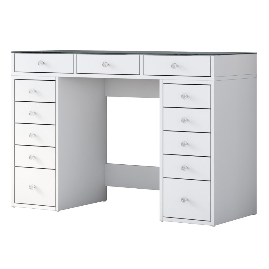 NORDVÄRK BJ105 makeup bord, m. 13 skuffer - hvid melamin (120x44,5)