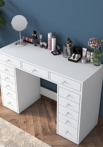 NORDVÄRK BJ106 makeup bord, m. 13 skuffer - hvid melamin (120x44,5)