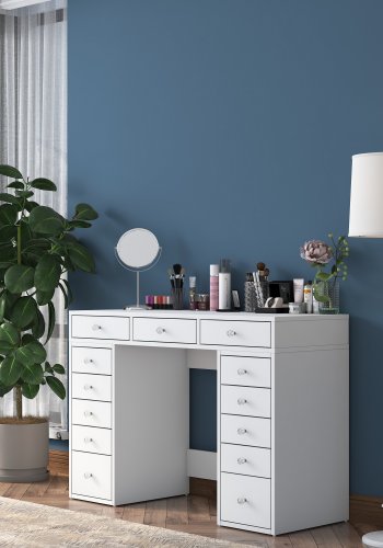 NORDVÄRK BJ106 makeup bord, m. 13 skuffer - hvid melamin (120x44,5)