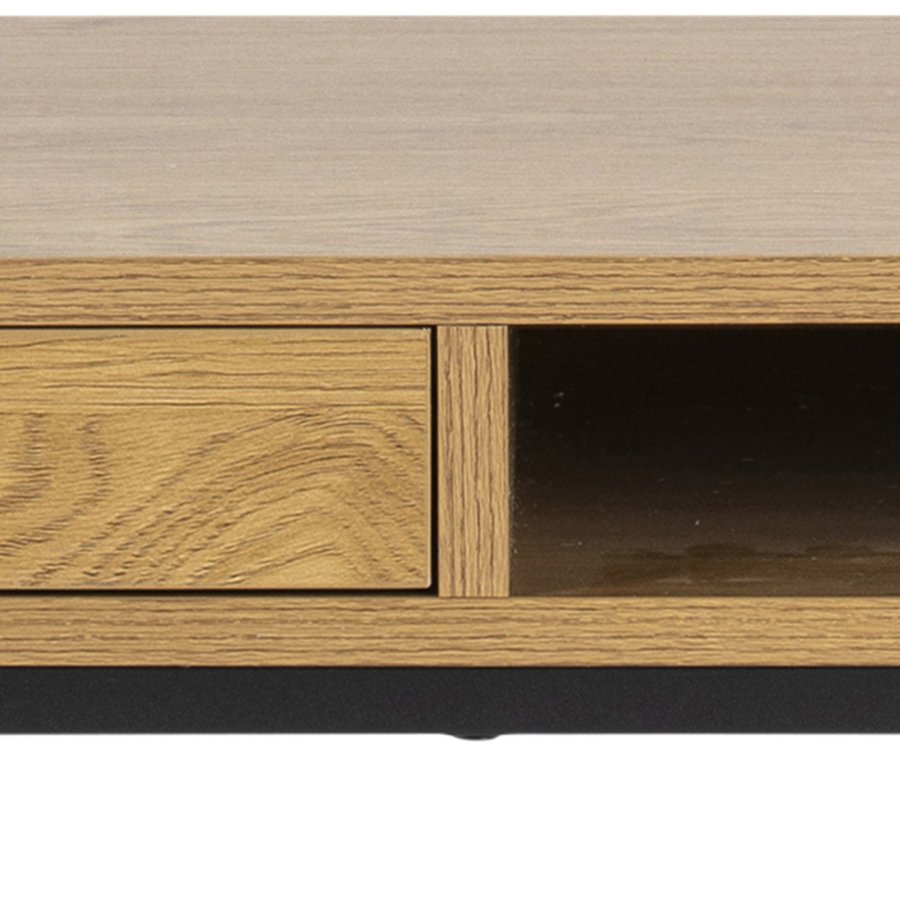 ACT NORDIC Seaford skrivebord, m. 1 hylde og 1 skuffe - papir vild eg sort metal (110x45)