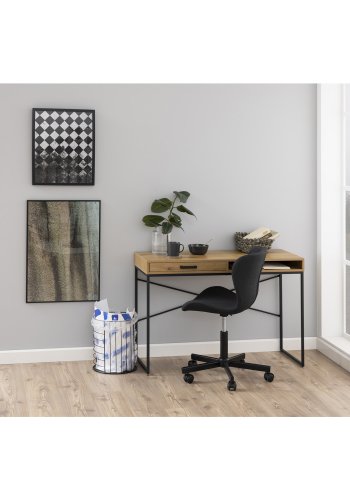 ACT NORDIC Seaford skrivebord, m. 1 hylde og 1 skuffe - papir vild eg sort metal (110x45)