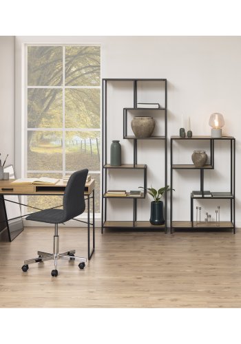 ACT NORDIC Seaford skrivebord, m. 1 hylde og 1 skuffe - papir vild eg sort metal (110x45)