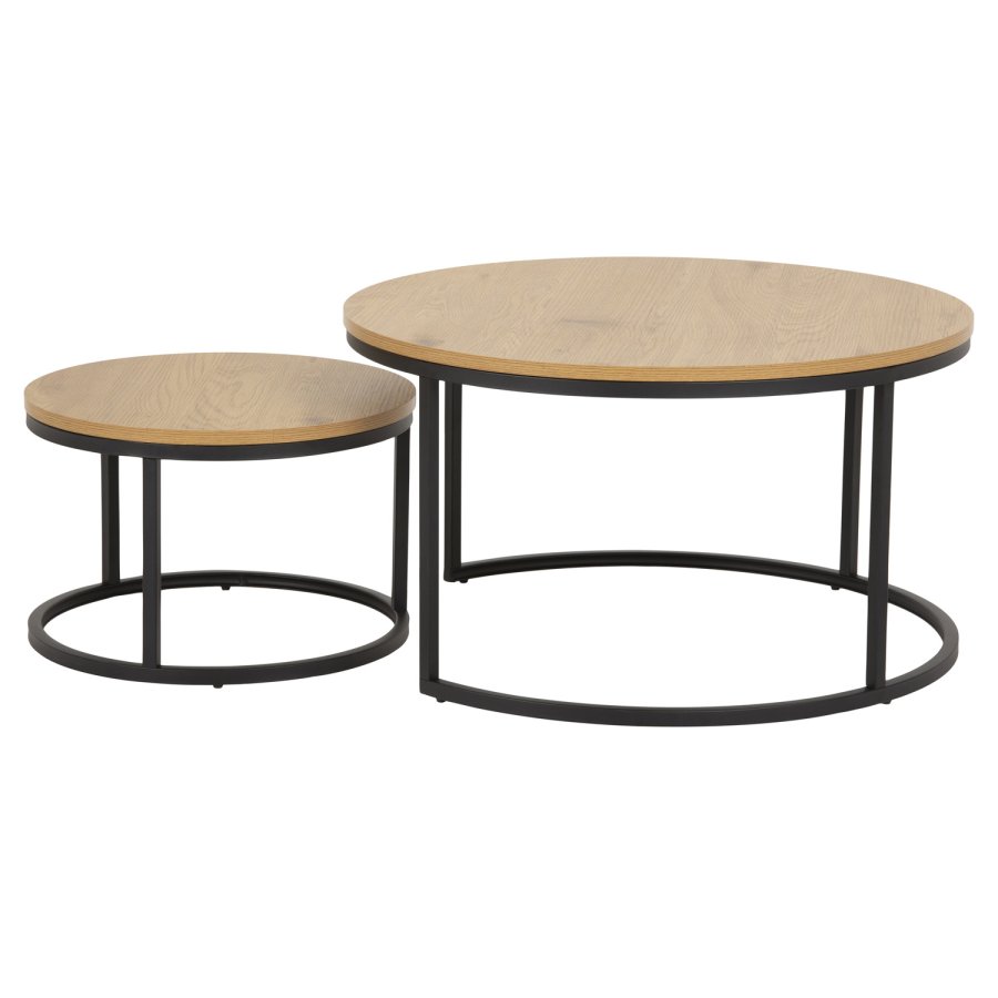 ACT NORDIC Spiro sofabordsst - melamin vild eg og sort metal (st af 2)