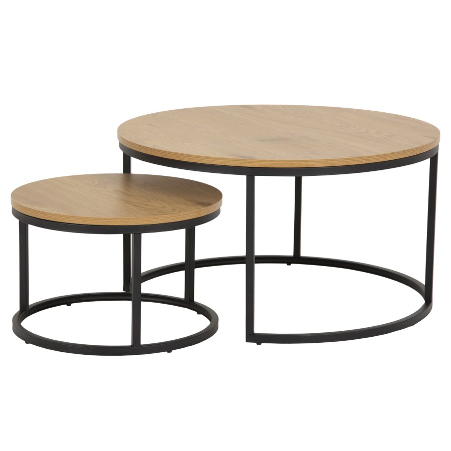 ACT NORDIC Spiro sofabordsst - melamin vild eg og sort metal (st af 2)