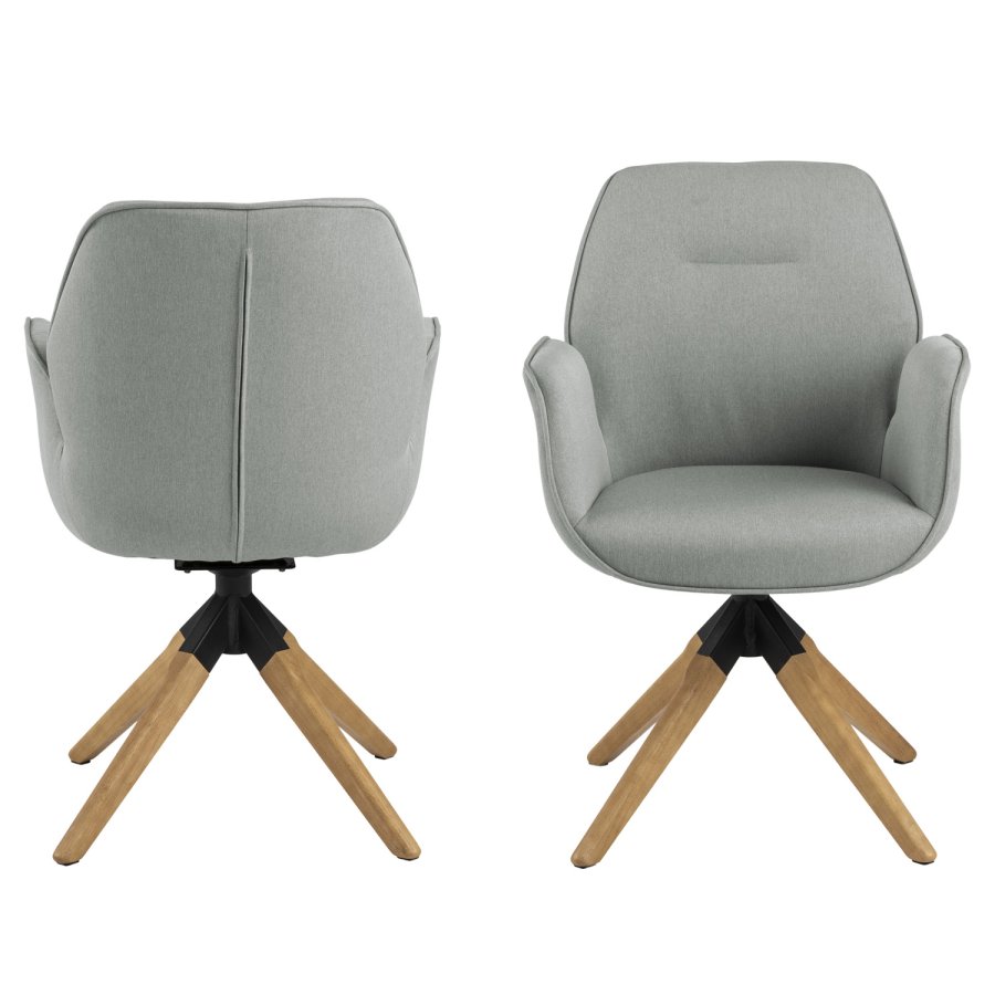 ACT NORDIC Aura spisebordsstol, m. armln og drejefunktion - lysegr polyester og natur gummitr