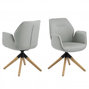 ACT NORDIC Aura spisebordsstol, m. armln og drejefunktion - lysegr polyester og natur gummitr