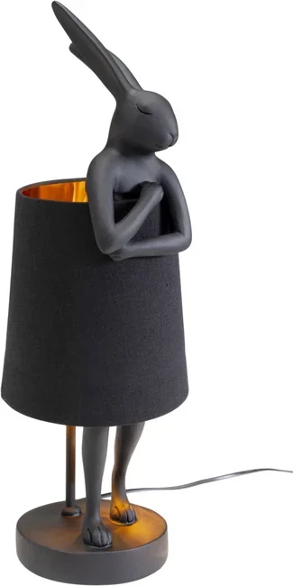 KARE DESIGN Animal Rabbit bordlampe - sort linnedhr og mat sort polyresin/stl (H:50cm)