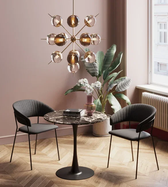 KARE DESIGN Schickeria spisebord, rund - sort marmorlook laminat og sort stl (80)