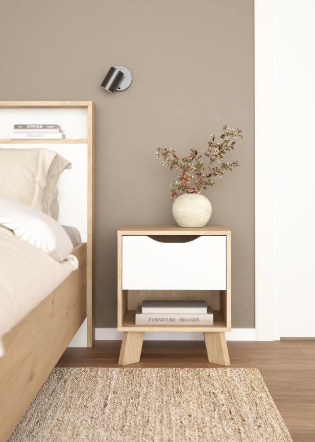 TVILUM Ikast Natbord 1 skuffe, Jackson Hickory / Hvid, 40,2 x 39,8 x 47,4 cm