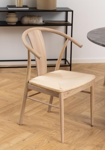 ACT NORDIC Janik spisebordsstol, m. armln - offwhite papirflet og hvidpigmenteret eg