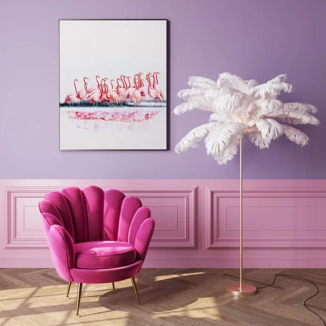 KARE DESIGN Feather Palm gulvlampe - hvid strudsefjer og messing stl