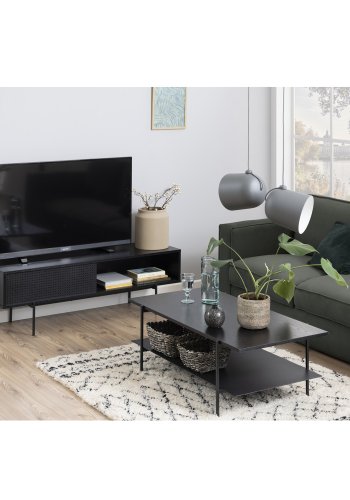 ACT NORDIC Angus sofabord, m. hylde - sort melamin ask og sort metal (115x60)