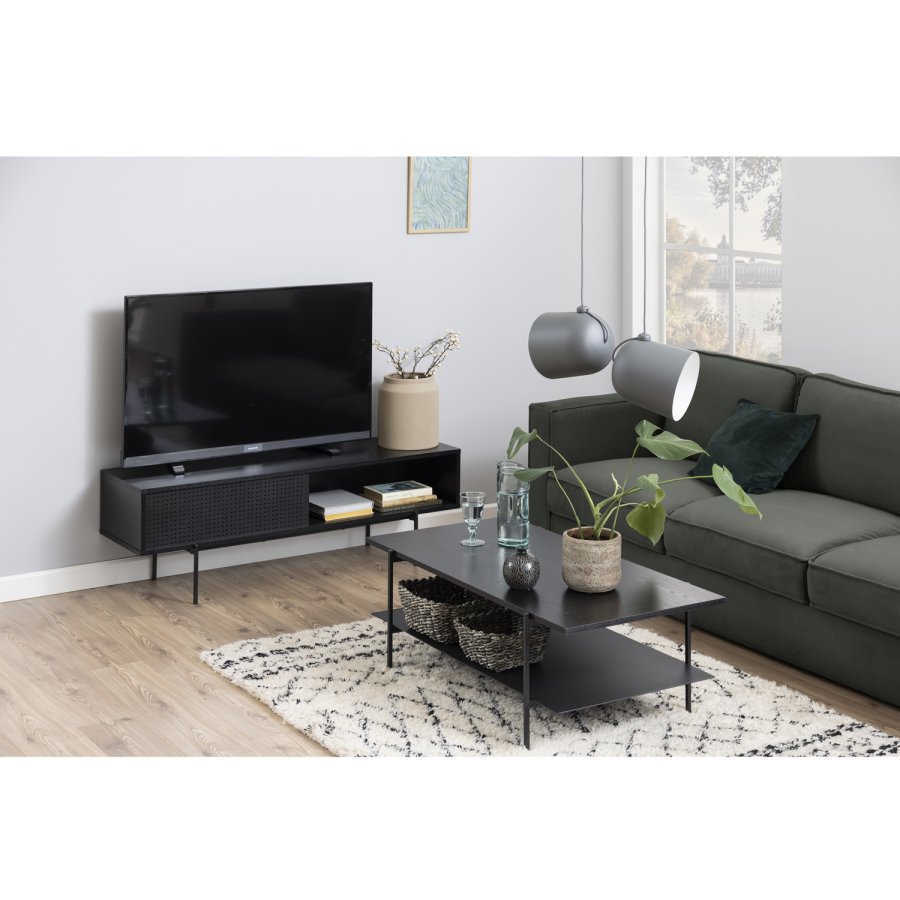 ACT NORDIC Angus sofabord, m. hylde - sort melamin ask og sort metal (115x60)