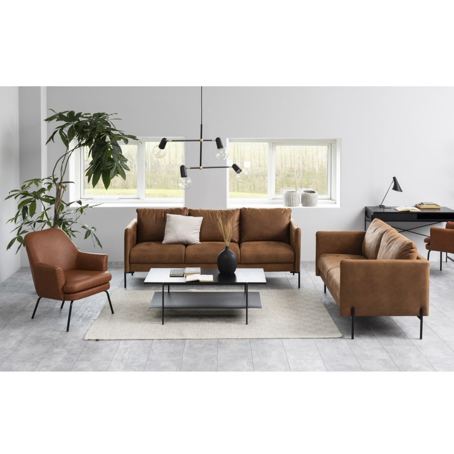 ACT NORDIC Angus sofabord, m. hylde - sort melamin ask og sort metal (115x60)