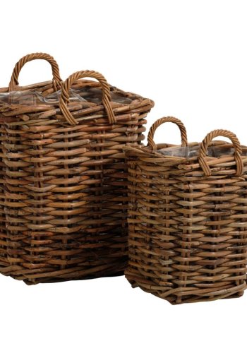 Calais kurv, lille, m. hank, kvadratisk - natur rattan (st med 2)