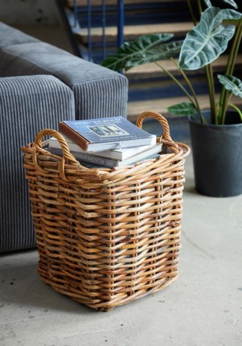 Calais kurv, lille, m. hank, kvadratisk - natur rattan (st med 2)