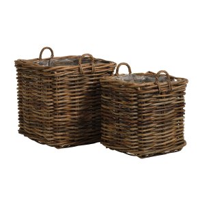 Calais kurv, stor, m. hank, kvadratisk - natur rattan (st med 2)