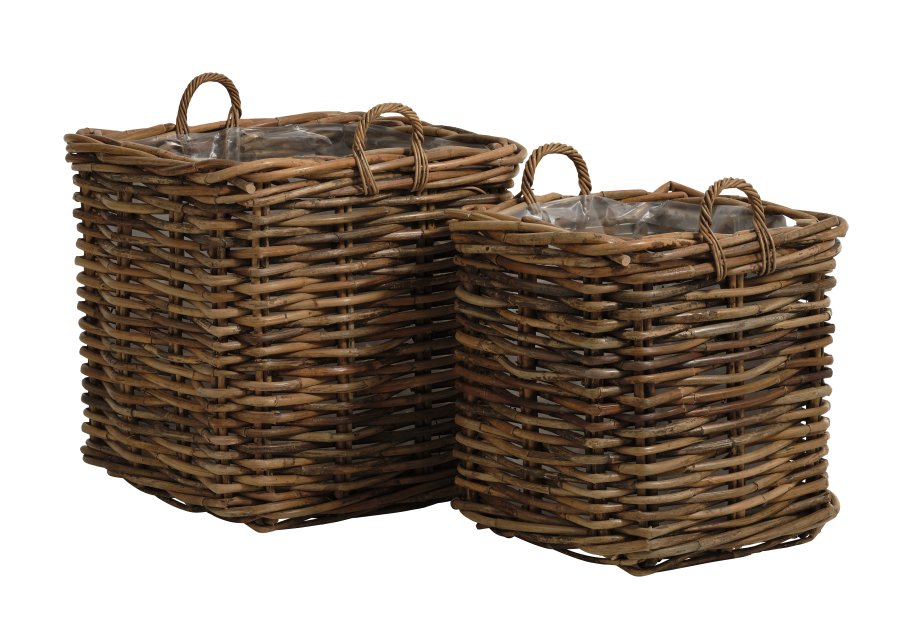 Calais kurv, stor, m. hank, kvadratisk - natur rattan (st med 2)