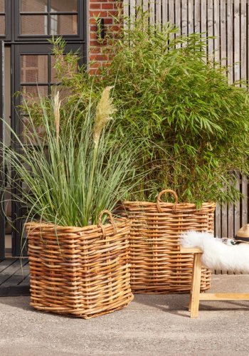Calais kurv, stor, m. hank, kvadratisk - natur rattan (st med 2)