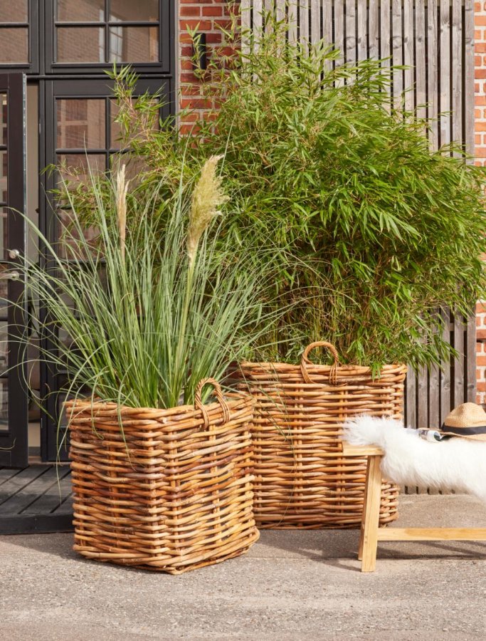 Calais kurv, stor, m. hank, kvadratisk - natur rattan (st med 2)