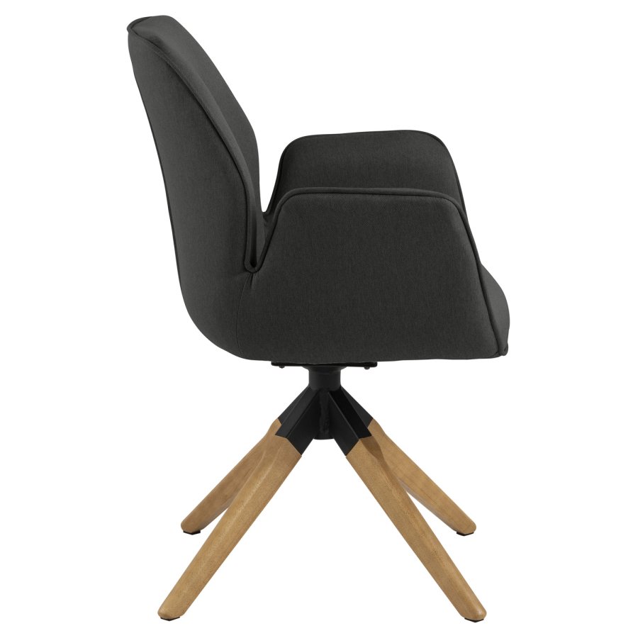 ACT NORDIC Aura spisebordsstol, m. armln og drejefunktion - mrkegr polyester og natur gummitr